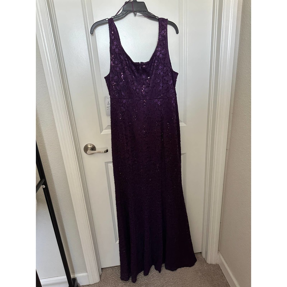S.L. Fashions Women's Long Sequin Lace Fit and Flare Dress - Picture 9 of 10